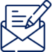 writing Icon of a pencil writing on a sheet of paper emerging from an envelope, representing communication or sending a message.